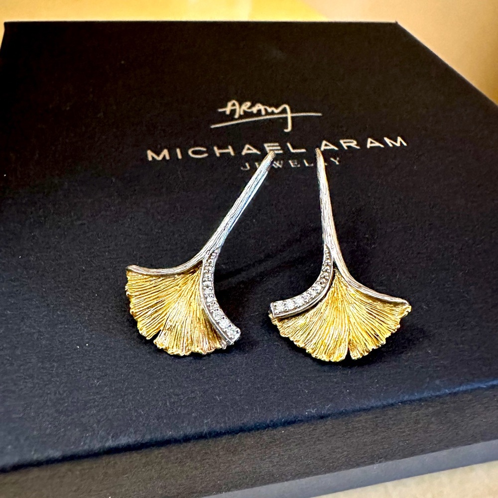 🆕 MICHAEL ARAM Butterfly Ginkgo Leaf Drop Earrings with Diamonds